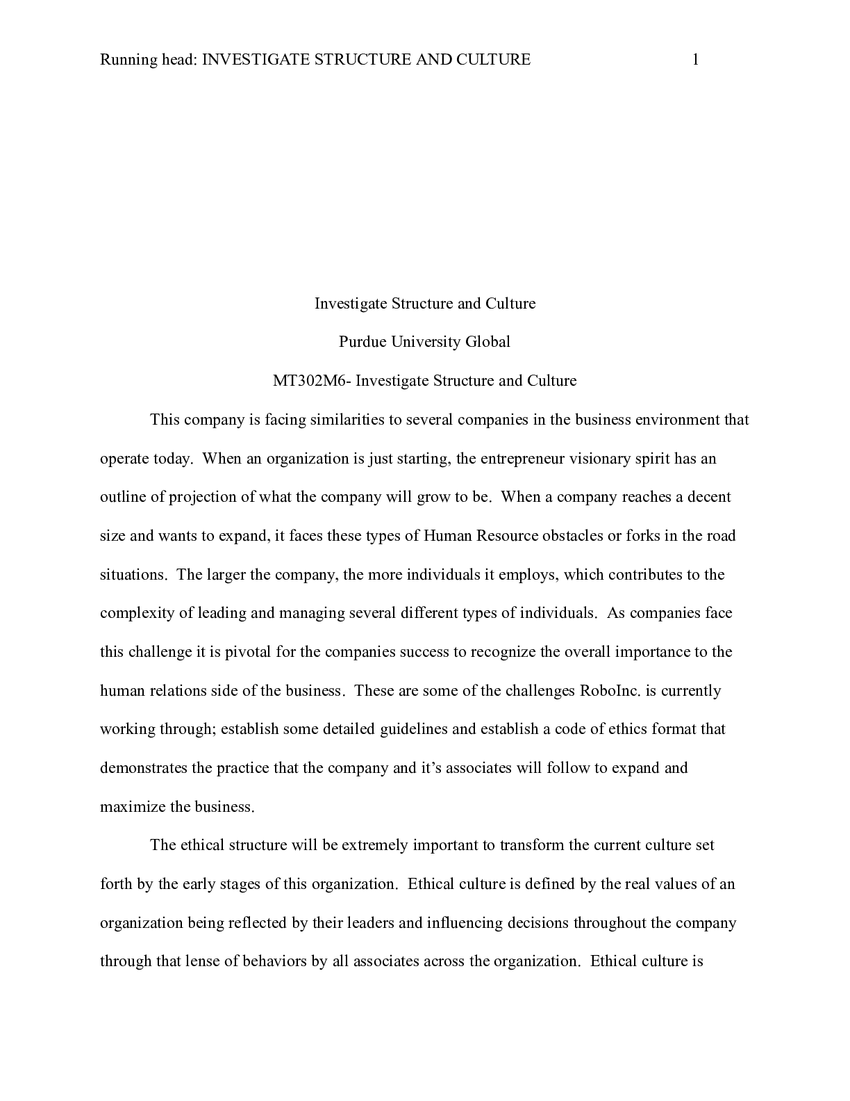 Preview image for Marketing 302  Strategies.docx    Investigate Structure and Culture  Purdue University Glo